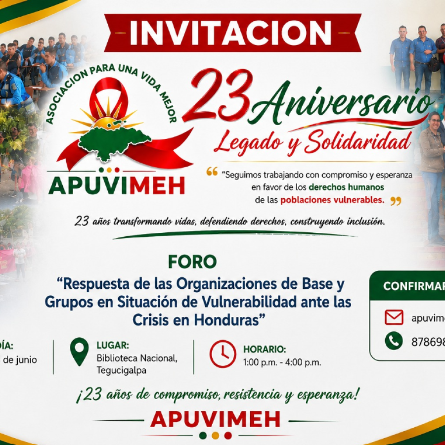 Invitación: APUVIMEH “23 aniversario de legado y solidaridad”
