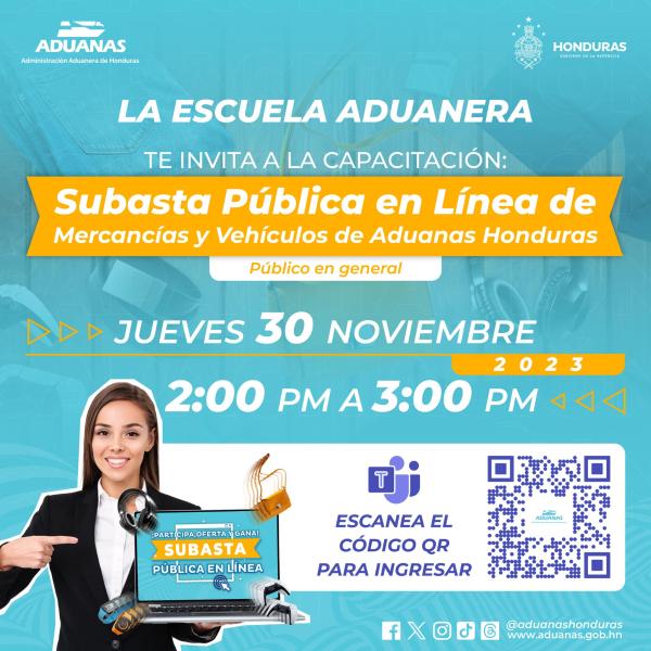 Capacitación virtual “Subasta Pública en Línea de Mercancías y Vehículos de Aduanas Honduras”