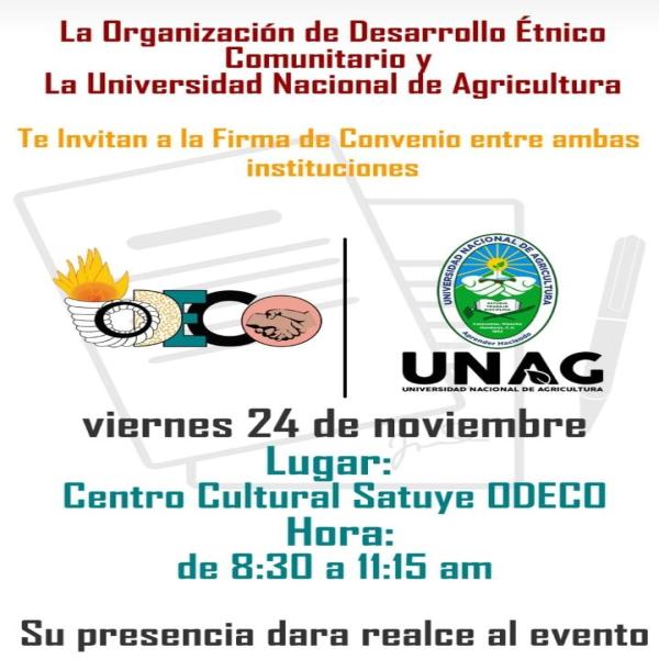 Convocatoria de prensa: Firma de convenio UNAG – ODECO 