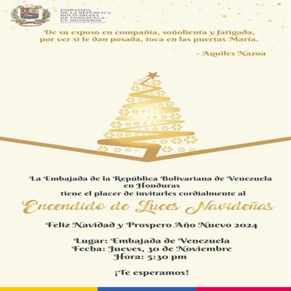 Embajada de Venezuela invita al Encendido de Luces Navideñas 