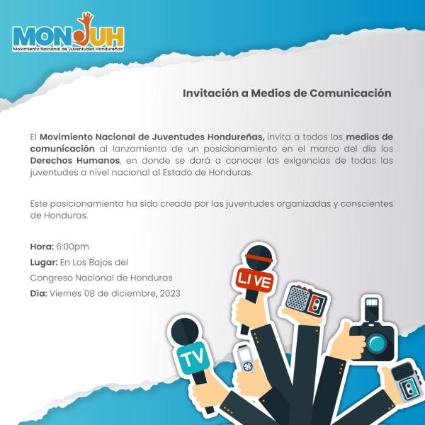 Invitación Medios de Comunicación: Posicionamiento de las juventudes organizadas en el marco del Día de los Derechos Humanos 