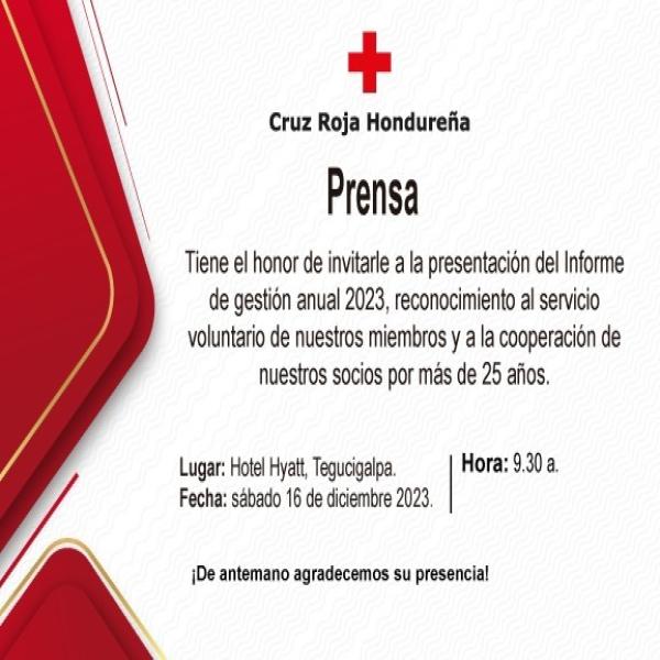 Invitación a medios de comunicación: Cruz Roja Hondureña presenta informe de Gestión Anual 2023