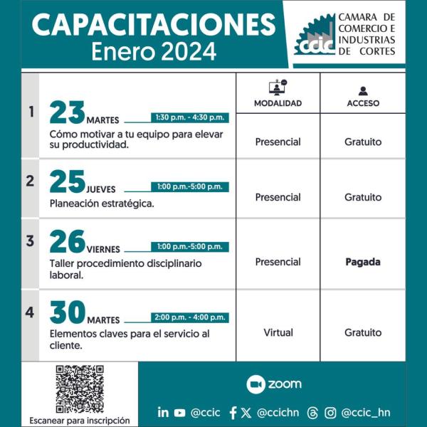 CCIC: Calendario de capacitaciones y talleres para el mes de enero