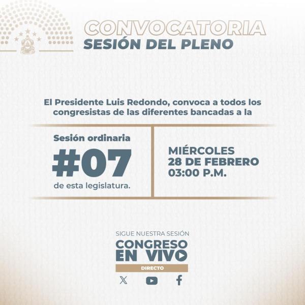 Convocatoria Prensa: Reuniones de Comisiones y Sesión del Pleno Legislativo 