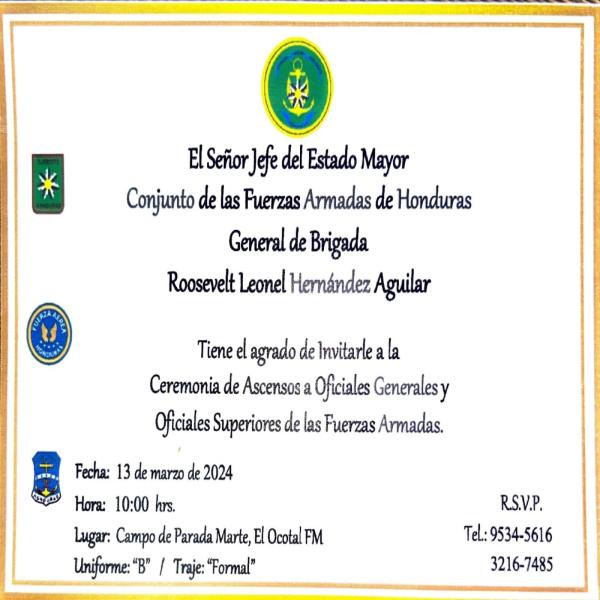 Ceremonia de Ascensos de Oficiales Generales y Oficiales Superiores de las Fuerzas Armadas de Honduras
