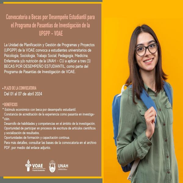 Convocatoria a Becas por desempeño estudiantil UPGPP – VOAE 