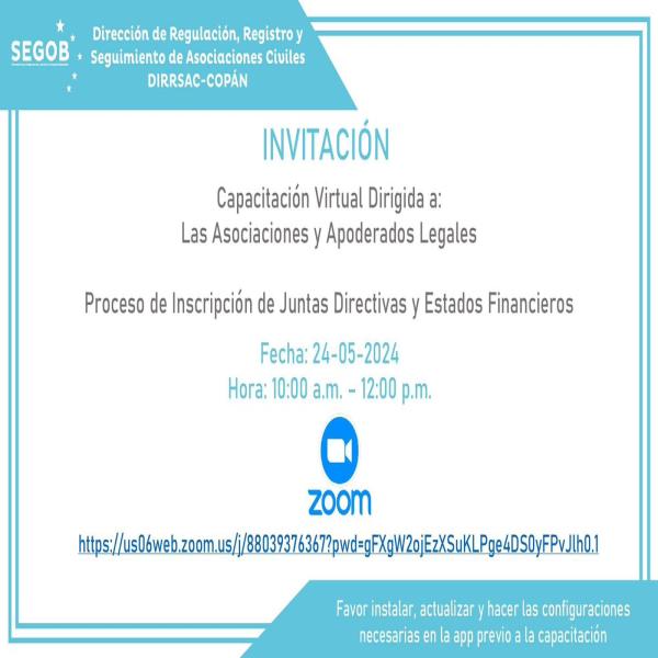 Capacitación Virtual dirigida a Las Asociaciones y Apoderados Legales 