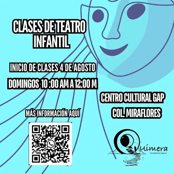 La Compañía Teatral Quimera les invita a inscribirse a las clases de teatro infantil los domingos 