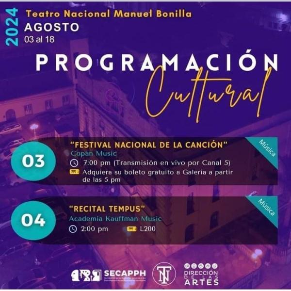Agenda cultural del Teatro Nacional Manuel Bonilla