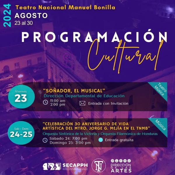Agenda Teatro Nacional Manuel Bonilla – 23 -30 agosto