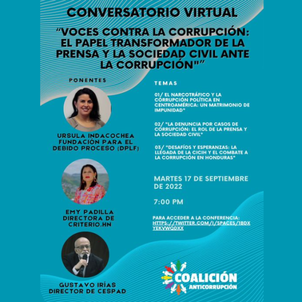 Conversatorio virtual “Voces contra la corrupción: el papel transformador de la prensa y la sociedad civil ante la corrupción”