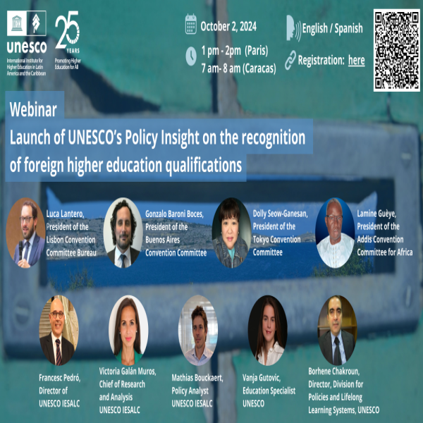 Webinario de lanzamiento de la nota de políticas sobre el reconocimiento de cualificaciones de educación superior extranjeras