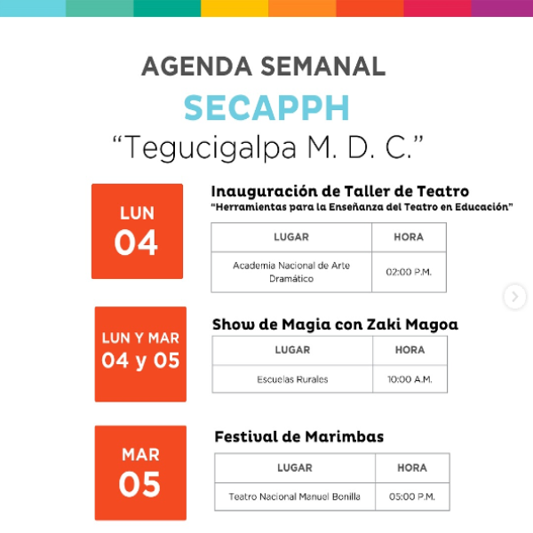 SECAPPH: Actividades artísticas y culturales en Tegucigalpa