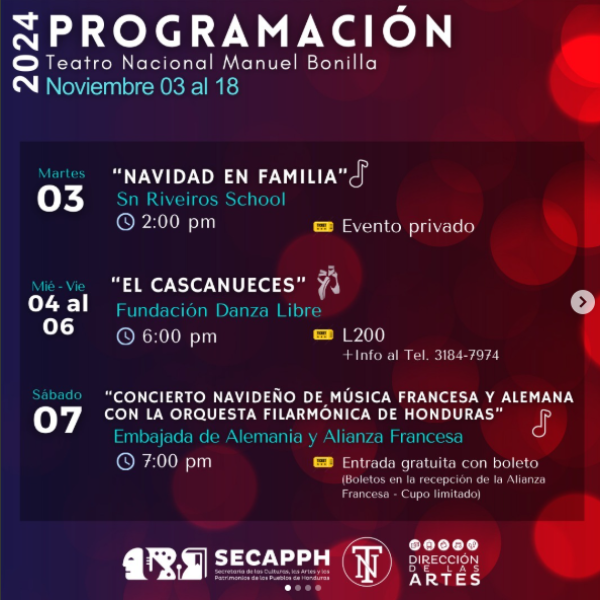 Programación del Teatro Manuel Bonilla – Dic 2024 