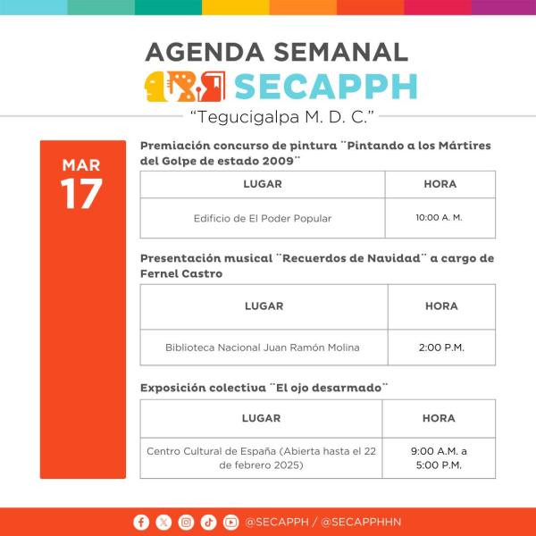 SECAPPH | Agenda de actividades artísticas y culturales en el Distrito Central