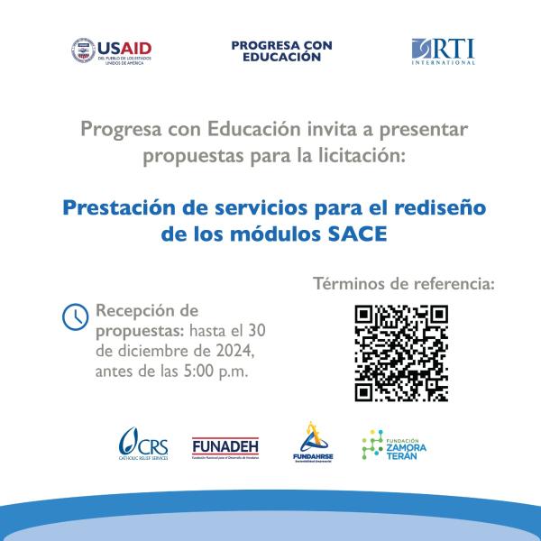 Progresa con Educación invita a presentar propuestas para la licitación: Prestación de servicios para el rediseño de los módulos SACE