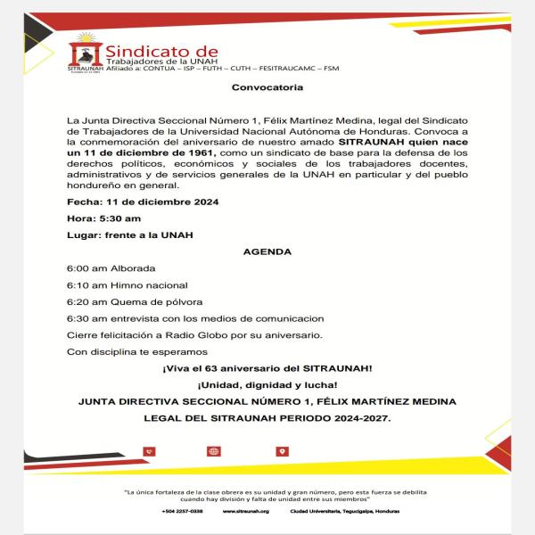 63 aniversario del SITRAUNAH 