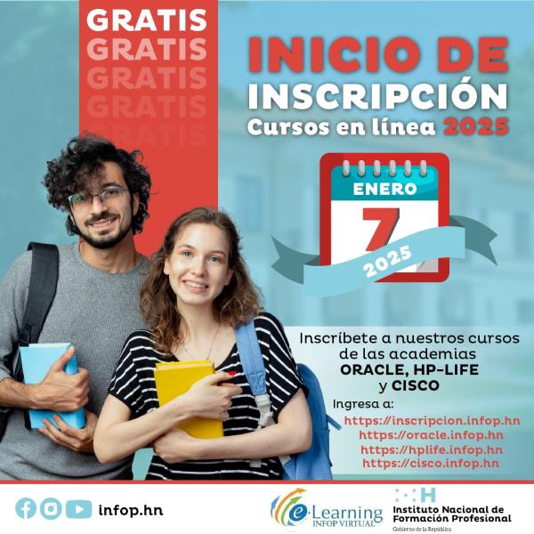INFOP te invita a inscribirte en los siguientes cursos: CISCO, HP-LIFE y ORACLE modalidad virtual