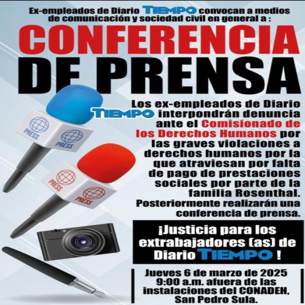 Ex empleados de Diario Tiempo interpondrán denuncia ante el CONADEH 