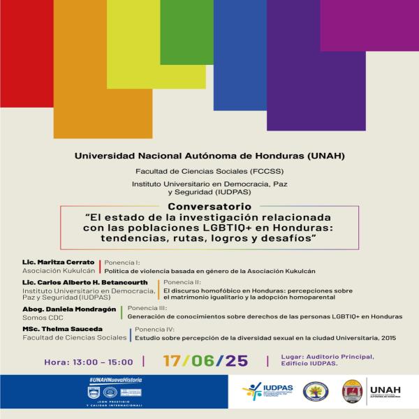 Conversatorio: "El estado de la investigación relacionada con las poblaciones LGBTIQ+ en Honduras: tendencias, rutas, logros y desafíos"