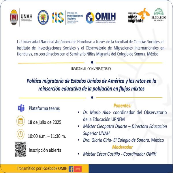 Conversatorio: Política migratoria de Estados Unidos de América y los retos en la reinserción educativa de la población en flujos mixtos