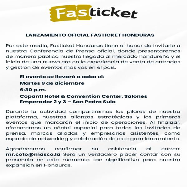 Lanzamiento oficial de Fasticket Honduras 