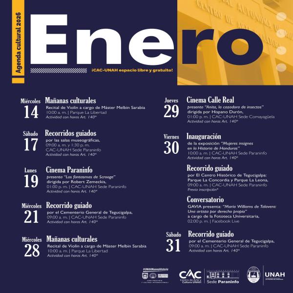 CAC UNAH: Agenda Cultural – enero 2026